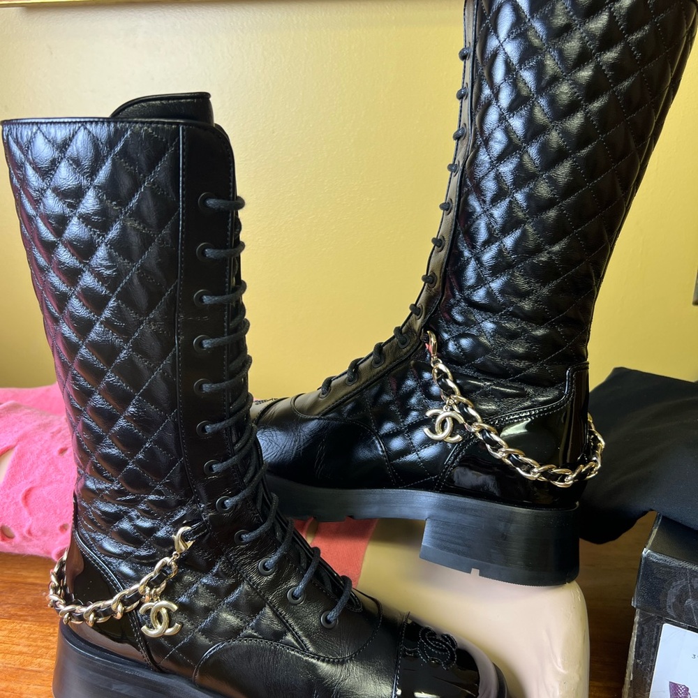 OMG decided to part with my authentic Chanel moto boots BNIB FRENCH 39